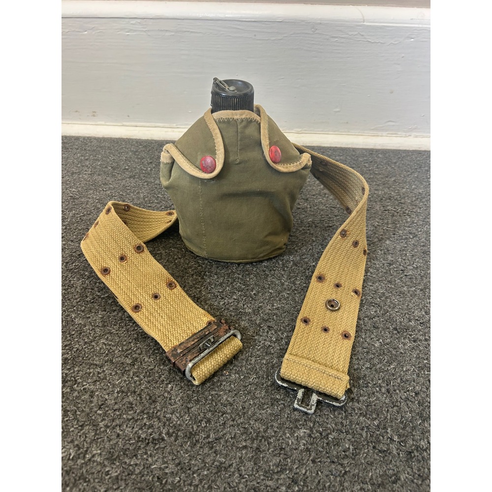 Vintage US Military GP & FCO‎ Canteen 1945 Green Mens WWII Field Gear Web Belt